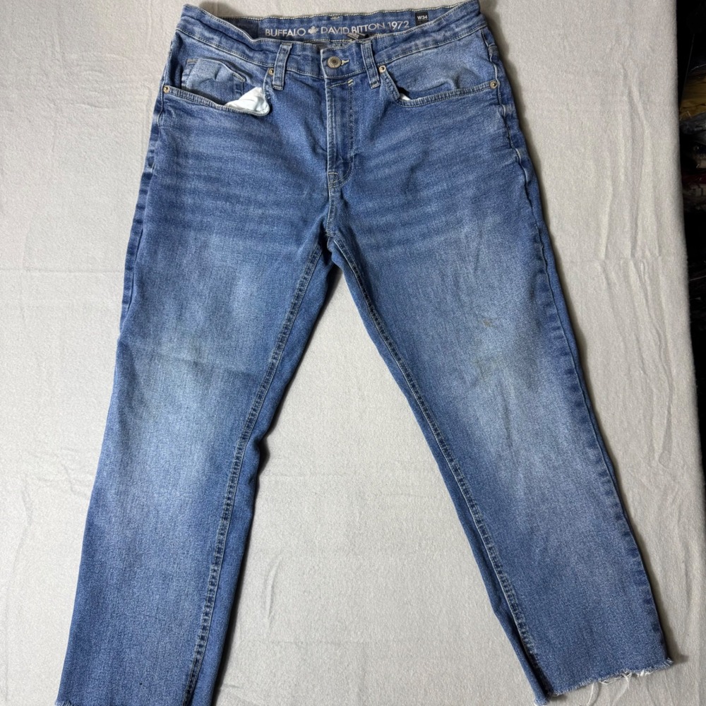 Buffalo David Bitton 1972 Mens Straight Leg Blue Jeans 34x30 Raw Hem